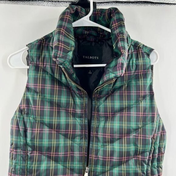 Talbots green tartan sleeveless puffer vest jacket size S womens - Picture 2 of 8
